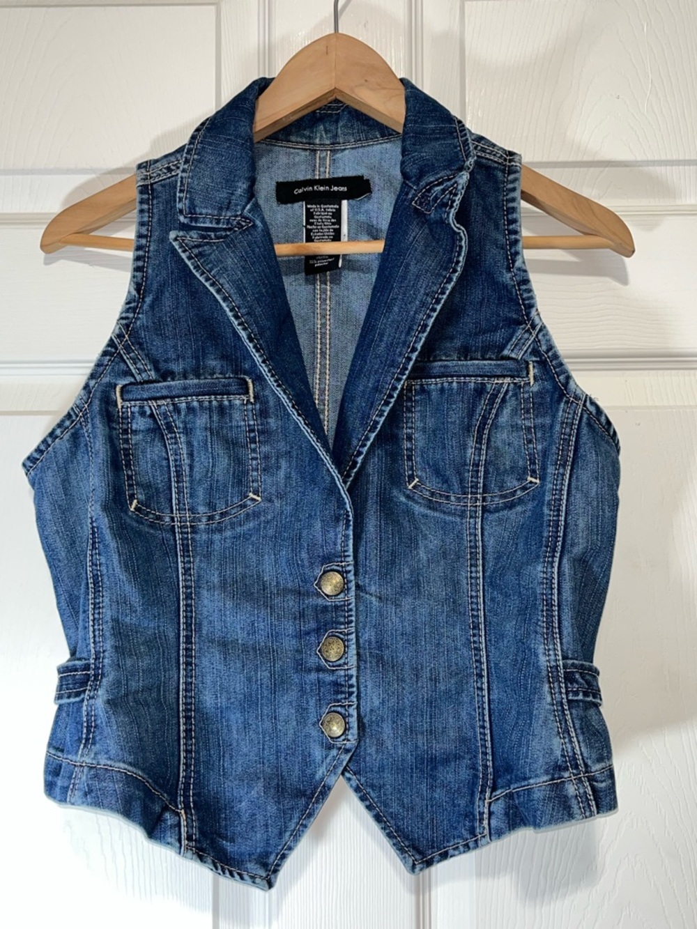 Calvin Klein Jeans Dark Blue Denim Vest with Notch Collar